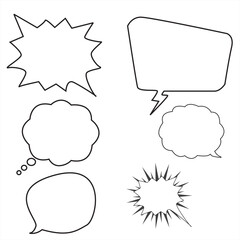 Set of simple line speech bubbles / comments, speech bubbles, lines, frames, clouds