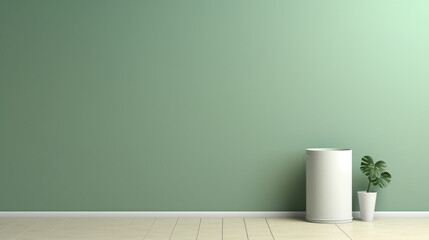 White Simple iron trash can on simple pastel green background with empty space for text copy space - obrazy, fototapety, plakaty