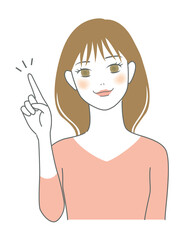 笑顔で指差しする若い女性