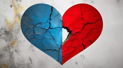 A simple heart split in two, one side vibrant and the other faded, illustrating emotional disparities in relationships