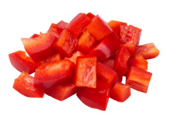 Pepper isolated. Diced red bell pepper on a transparent background.