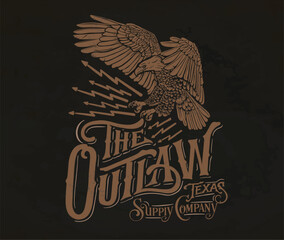 vintage eagle vector artwork, western vintage typography for t shirt, sticker, poster, graphic print, the outlaw typography