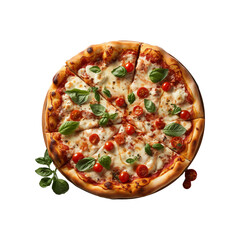 Fresh ham pizza with cheese on transparent background