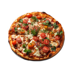 Fresh ham pizza with cheese on transparent background