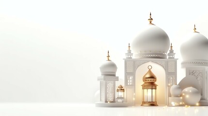 Obraz premium Eid mubarak and ramadan kareem greetings with islamic lantern and mosque. Eid al fitr background