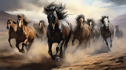 horses running