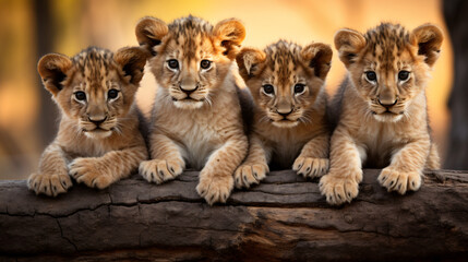 Group of cute lion cubs