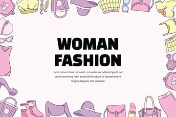 Hand Drawn Woman Fashion Frame Background