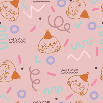 Seamless pattern for party with girls, line , gringe, dots. Vector illustration.