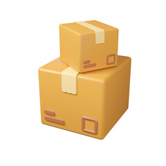 Obraz premium 3D cardboard box isolated on white background, 3D rendering carton box package with sealing tape, online shopping concept.