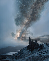 stars over the old man of storr, isle of skye, scotland