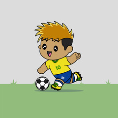 VECTOR DESIGN OF CHILDREN WEARING NATIONAL JERSEY FOOTBALL TEAM. BRAZIL CHILDREN PLAY FOOTBALL