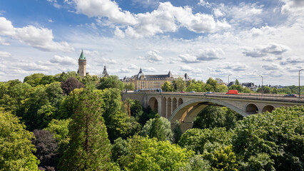 The Adolf's Bridge, the largest stone arch bridge in the world in Luxembourg City, the bridge is named after Duke Adolf of Luxembourg - obrazy, fototapety, plakaty