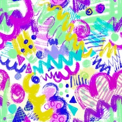 Abstract colorful raster pattern with lines, stripes, and dots.