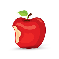 A Bitten red apple fruit icon vector. Red apple fruit has bit icon on isolated white background