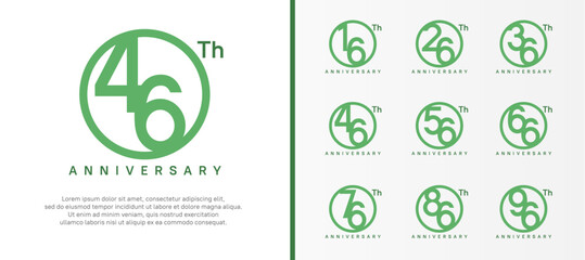 set of anniversary logo green color number in circle and dark green text on white background for celebration