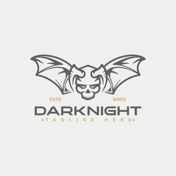 dark night skull logo character, horned skull wings logo template.
