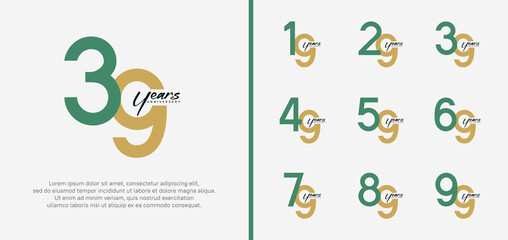 Fototapeta premium set of anniversary logo green and brown color number on white background for celebration