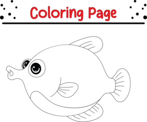 Foto op Canvas Happy fish animal coloring page for kids. Black and white vector illustration for coloring book. © MK Mariya
