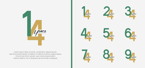 set of anniversary logo green and brown color number on white background for celebration