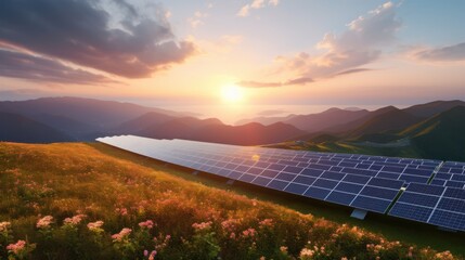 Biggest solar panels park, green energy concept.