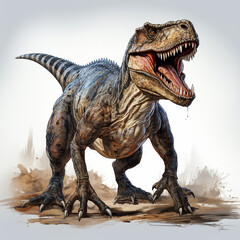 T rex dinosaur on a white background, Generative AI