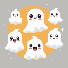 Seamless pattern with smiling ghosts for Halloween. Vector flat style illustration for design textile, wrapping, fabric, paper, print.