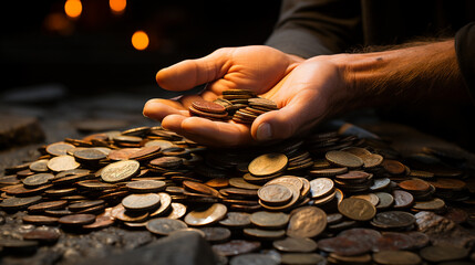 Coins in hand, money concept background