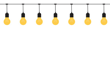 A row of light bulbs hanging on a wire on a white background