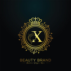 Luxury X letter logo, beauty face design vector template