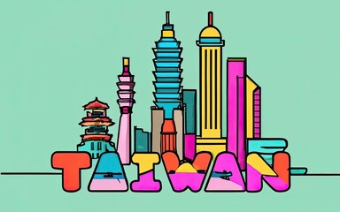 line drawing taiwan in city skyline with Generative AI.