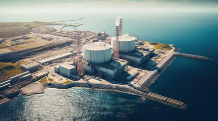 An Energy industry: aerial photograph( top view) of a nuclear power plant.