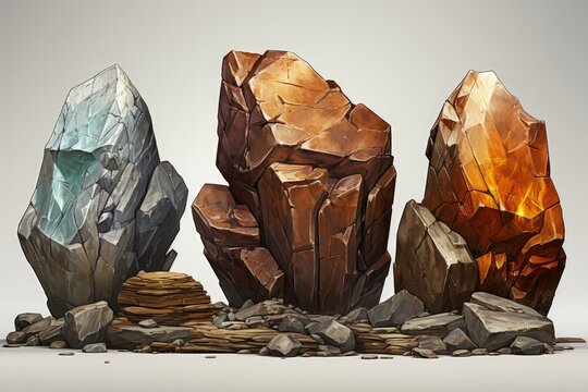 Set of big rocks rough boulders illustration
