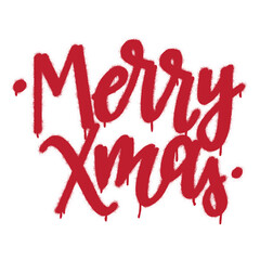 Spray graffiti hand lettering quote ''Merry Xmas'' (abbreviation of the word Christmas.). 