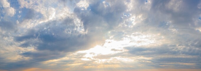 Panoramic sky with cloud and sunlight