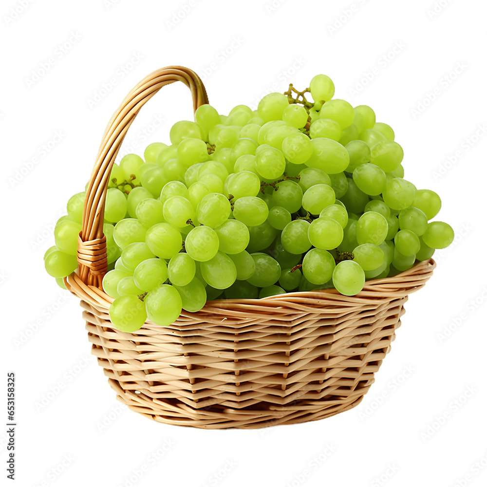 Wall mural delicious green grapes in a basket on transparent background png - Wall murals