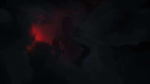 3d animation of a creepy creature silhouette on a foggy background