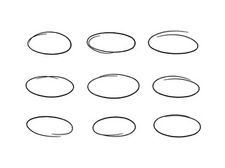 Set of hand drawn ovals. Oval frames. Collection of design elements. Vector illustration.