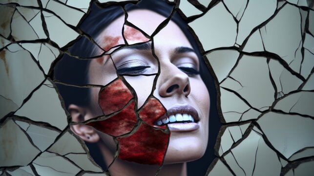 A cracked mirror reflecting a distorted image, illustrating the impact of self-esteem issues on mental health