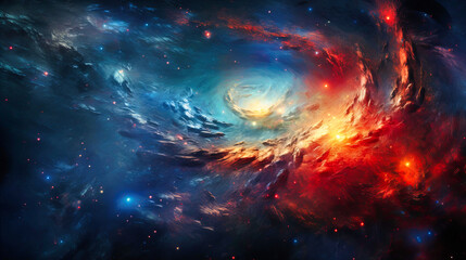 Spiral galaxies colliding in deep space, - obrazy, fototapety, plakaty