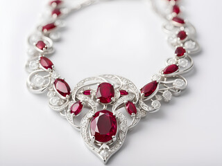 Silver necklace with rubies.