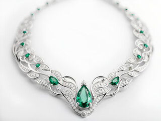 Silver necklace with emeralds