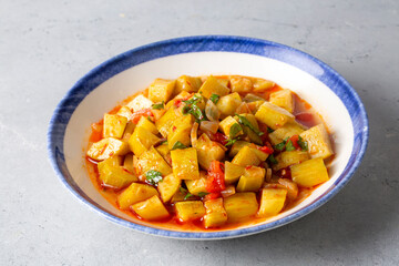 Traditional delicious Turkish food; Roasted Zucchini with Olive Oil. Turkish name; kabak cintmesi.