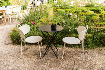 table and chairs in the garden