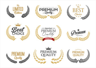 Collection of premium quality laurel wreaths gold and black edition vector illustration  - 653162799