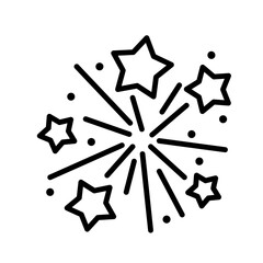 Vector illustration of a firework with shooting stars. Minimal icon in line style for christmas, new year celebration, festive decorations.  Simple design for a party decoration