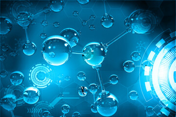 Atom molecule on modern scientific background. 3d illustration.