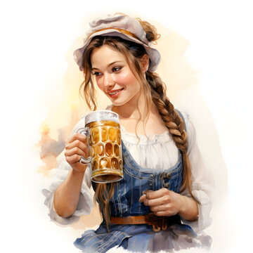 Watercolor of a young woman with a beer