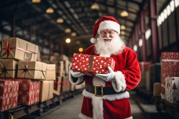 Christmas gift delivery santa clause in warehouse
