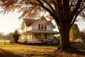 An antique farmhouse with a retro and vintage charm. Generative AI